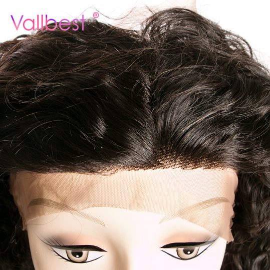 Vallbest Deep Wave Closure 360 Lace Frontal 100% Human Hair Bundles With Baby Non Remy Hair 1B Natural Black Free Part Closure