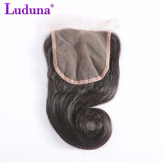 Luduna Brazilian Loose Wave Free Part 4x4 Lace Closure Non-remy Human Hair Bundles Natural Color Free Shipping