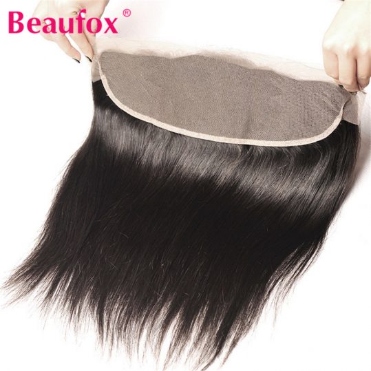 Beaufox Ear to Ear Lace Frontal Closure Brazilian Straight Human Hair Bundles Free Part Non-remy Hair Extension