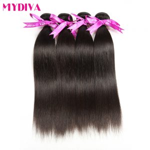 Mydiva Brazilian Straight Hair Weave 100% Human Hair Bundles 8-28 Inch Natural Color No shed Tangle Non Remy Can Buy 3 or 4 Pcs