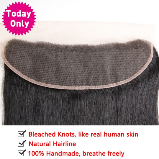 [TODAY ONLY] Brazilian Straight Hair 13X4 Ear to Ear Lace Frontal Closure With Baby Hair 100% Human Hair Bundles Non Remy Hair