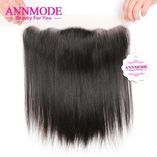 Annmode Human Hair Lace Frontal Closure Brazilian Straight Hair Ear to Ear 13*4  A bundle Free Shipping With Non-remy Hair
