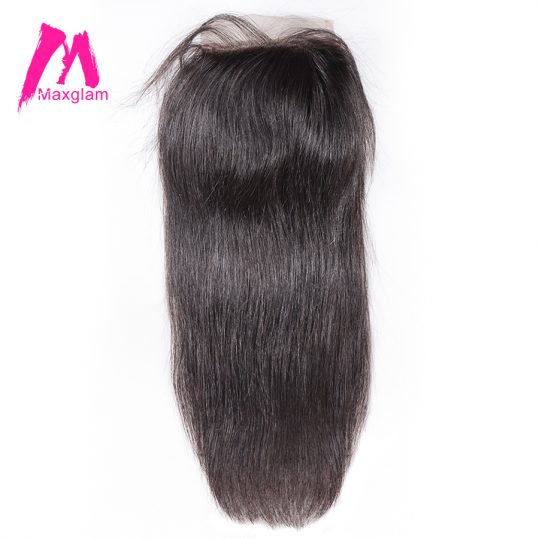 Maxglam Lace Closure With Baby Hair 4X4 Swiss Lace Closure Brazilian Straight Remy Human Hair Bundles Free Shipping