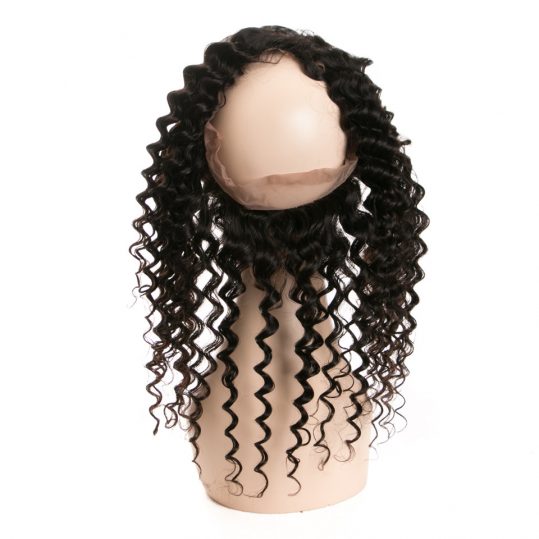 Luduna Hair Deep Wave 360 Lace Frontal Closure With Adjustable Strips Non-remy Human Hair Bundles 8-20Inch Free Part