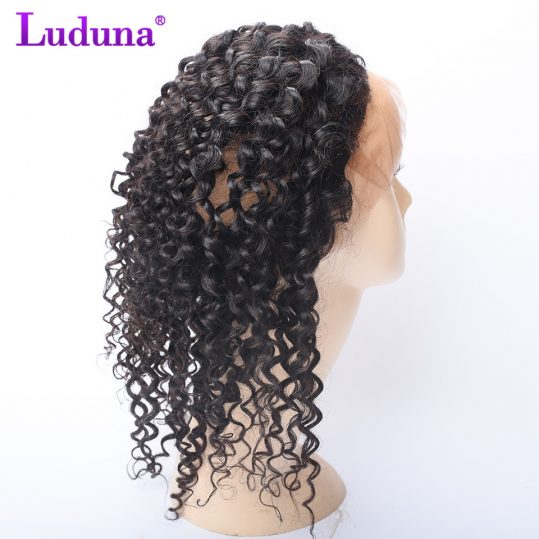 Luduna Hair Deep Wave 360 Lace Frontal Closure With Adjustable Strips Non-remy Human Hair Bundles 8-20Inch Free Part