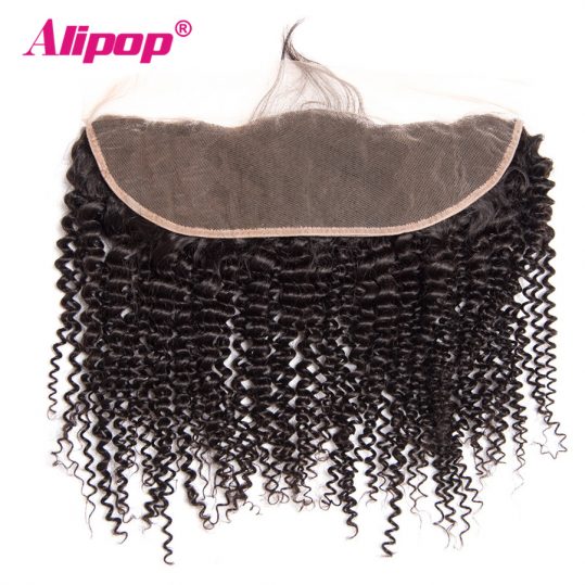ALIPOP Brazilian Kinky Curly Lace Frontal Closure With Baby Hair Natural Hairline Non Remy Human Hair Bundles Pre Plucked