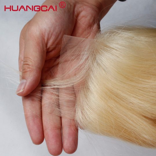 Huangcai Brazilian 613 Lace Closure With Baby Hair 4X4 Bleached Knot One Bundle Blond Straight Human Hair Closure Free Part Remy