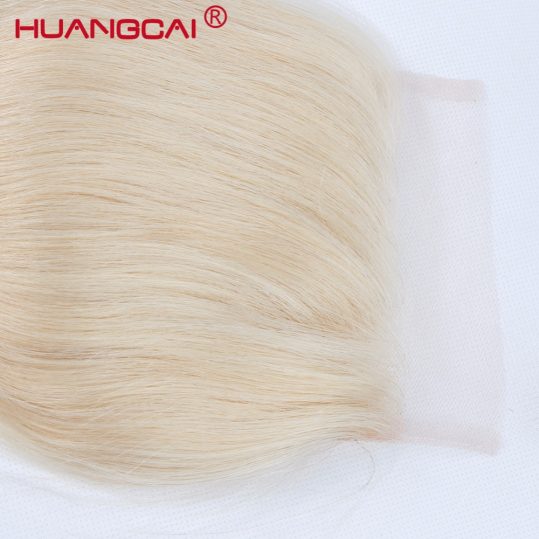 Huangcai Brazilian 613 Lace Closure With Baby Hair 4X4 Bleached Knot One Bundle Blond Straight Human Hair Closure Free Part Remy