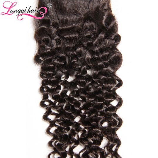 LONGQI HAIR Free Part 4x4 Cambodian Curly Closure Non-Remy Hair 10''-20'' Natural Blakc Human Hair 120% Density Free Shipping