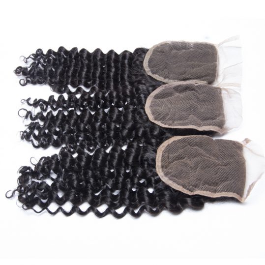Modern Show Curly Hair Remy Hair Free Part Lace Closure Swiss Lave 100% Human Hair Natural Black 1B Free Shipping