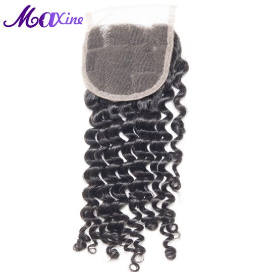 Maxine Hair Kinky Curly Lace Closure 4*4 Swiss Lace Medium Brown With Baby Hair 100% Remy Human Hair Free Part Bleached Knots