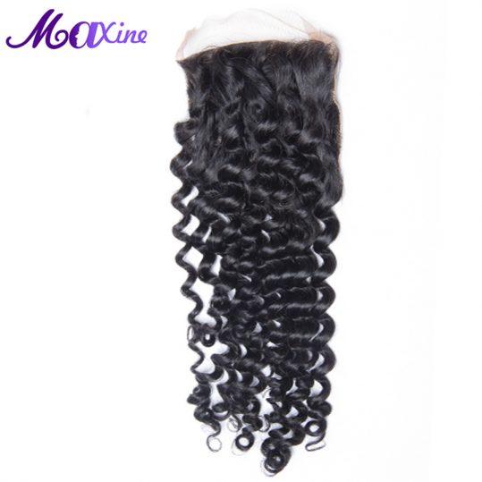 Maxine Hair Kinky Curly Lace Closure 4*4 Swiss Lace Medium Brown With Baby Hair 100% Remy Human Hair Free Part Bleached Knots