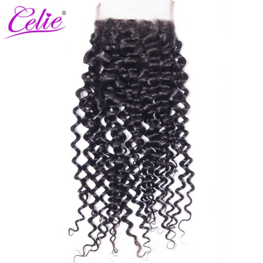 Celie Hair 4x4 Brazilian Curly Hair Lace Closure Free Part 10-22inch Remy Human Hair Closure Natural Black Color Can Be Bleached