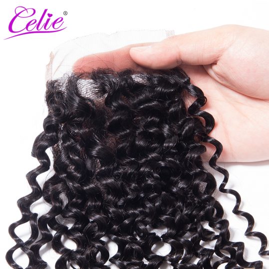 Celie Hair 4x4 Brazilian Curly Hair Lace Closure Free Part 10-22inch Remy Human Hair Closure Natural Black Color Can Be Bleached