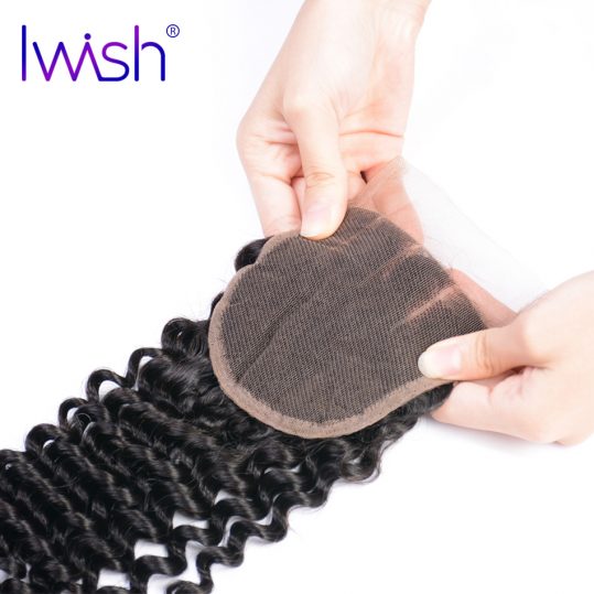 Iwish Brazilian Curly Hair Closure Three Part Swiss Lace Closure 4x4 inch 100% Human Remy Hair Closure 8-20 inch Free Shipping