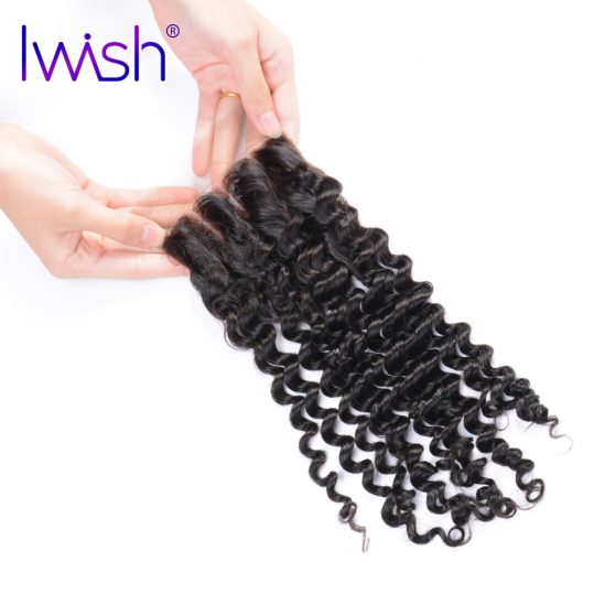 Iwish Brazilian Curly Hair Closure Three Part Swiss Lace Closure 4x4 inch 100% Human Remy Hair Closure 8-20 inch Free Shipping