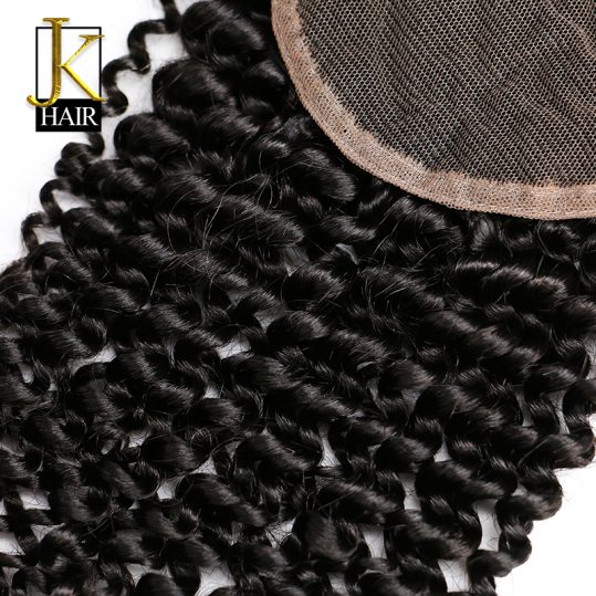 JK Hair Brazilian Remy Hair Kinky Curly Lace Closure 4x4 100% Human Natural Hair Free Part With Baby Hair Bleached Knots