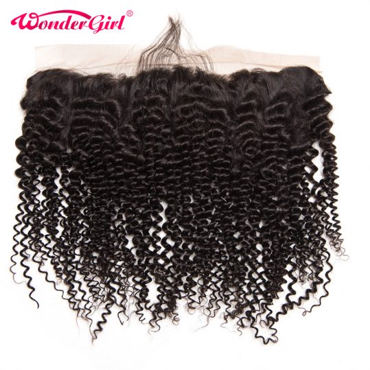 Wonder girl Brazilian Kinky Curly Ear to Ear Pre Plucked Lace Frontal Closure With Baby Hair 100% Human Hair Frontal Remy Hair