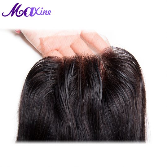 Maxine Hair Products 1 Piece Straight Three Part Lace Closure With Baby Hair Slightly Bleached Knots 100% Remy Human Hair Piece