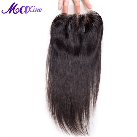 Maxine Hair Products 1 Piece Straight Three Part Lace Closure With Baby Hair Slightly Bleached Knots 100% Remy Human Hair Piece