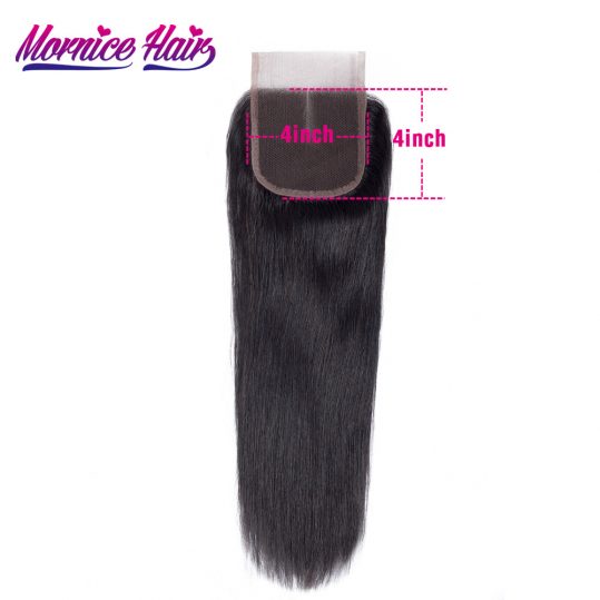 Straight Hair Closure 4x4 Middle Part Pre-Plunked Lace Closure 130% Destiny Mornice Non Remy Hair Extensions Natural Black