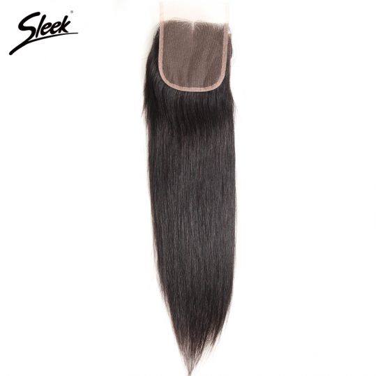 Sleek Brazilian Straight Hair 4x4 Lace Closure 100% Remy Human Hair Natural Color Middle Part Top Closures 8-18 Inch