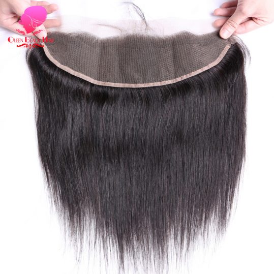 QUEEN BEAUTY HAIR Brazilian Remy Hair Straight Lace Frontal Closure 13X4 with Baby Hair Free Part Natural Color Human Hair