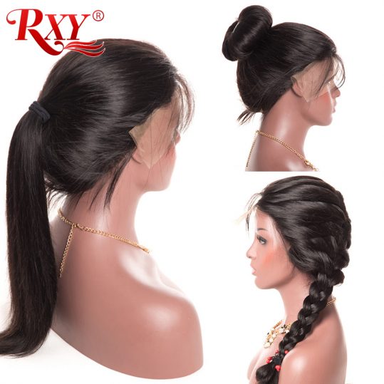 RXY Pre Plucked 360 Lace Frontal Closure Brazilian Straight Closure With Baby Hair 130% Density Remy Human Hair Lace Closures