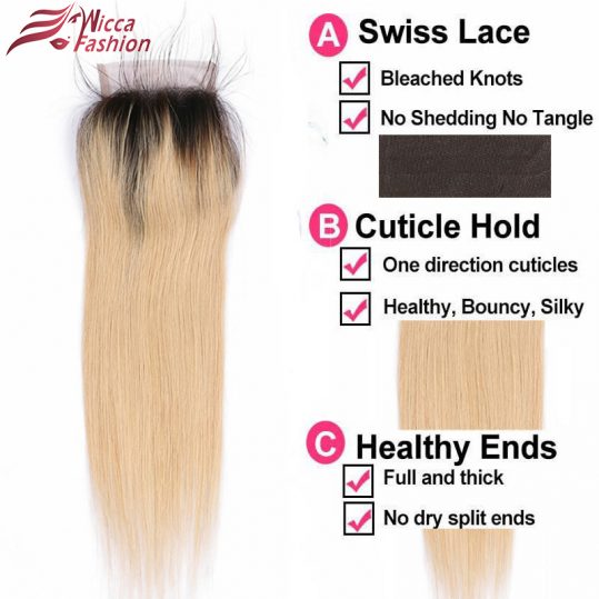Dream Beauty Brazilian Honey Blonde 1b 27 Straight Non Remy Human Hair Ombre Blonde 4x4 Lace Closure With BabyHair