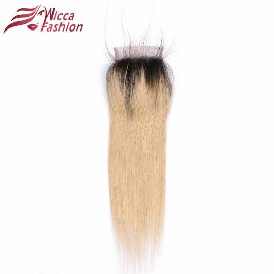 Dream Beauty Brazilian Honey Blonde 1b 27 Straight Non Remy Human Hair Ombre Blonde 4x4 Lace Closure With BabyHair