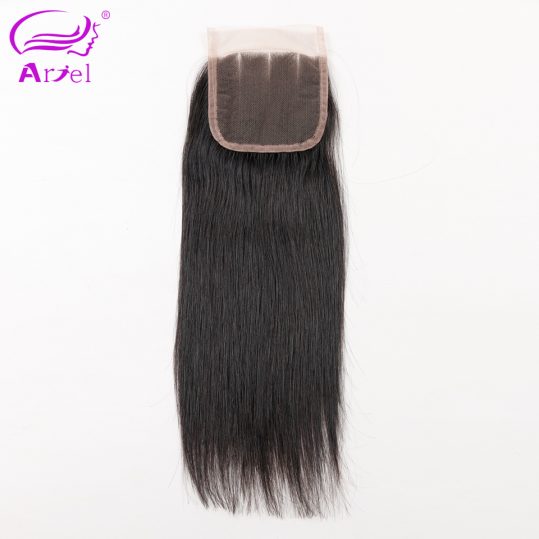 Ariel Brazilian Lace Closure Straight 4*4 Three Part 100% Remy Human Hair Closure Free Shipping