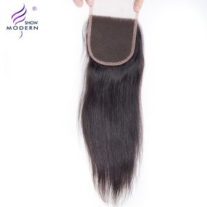 Modern Show Straight Remy Hair Free Part Lace Closure 100% Human Hair Natural Color 1B Can be Dyed and Bleached Free Shipping