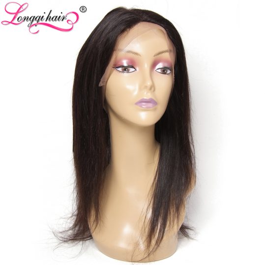 LONGQI HAIR Brazilian Straight 360 Lace Frontal Closure Free Part 120% Density Natural Color 10-20 Inch Tangle Free Remy Hair