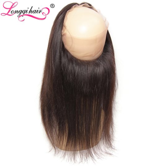 LONGQI HAIR Brazilian Straight 360 Lace Frontal Closure Free Part 120% Density Natural Color 10-20 Inch Tangle Free Remy Hair