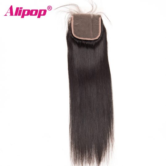 ALIPOP Peruvian Straight Lace Closure With Baby Hair Non Remy Hair Swiss Lace Human Hair Closure Natural Black Color 4*4 Size