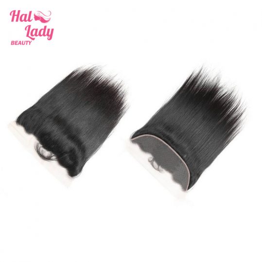 Halo Lady Beauty 13X4 Ear to Ear Lace Frontal with Baby Hair preplucked Free Part Brazilian Straight Non Remy Hair Closure 1B