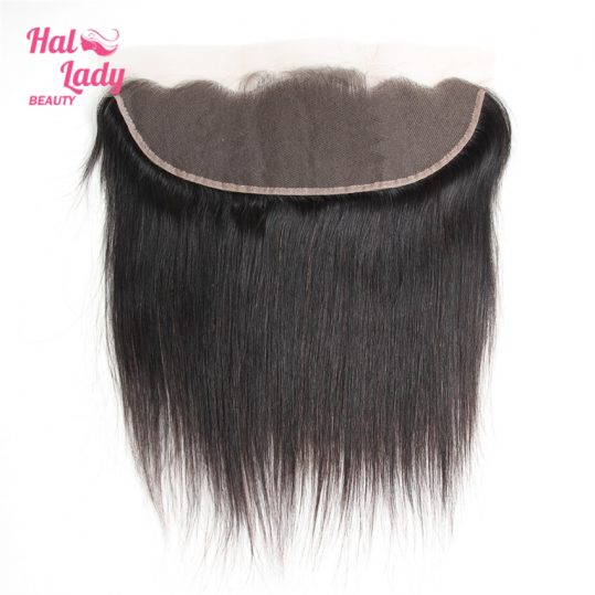 Halo Lady Beauty 13X4 Ear to Ear Lace Frontal with Baby Hair preplucked Free Part Brazilian Straight Non Remy Hair Closure 1B