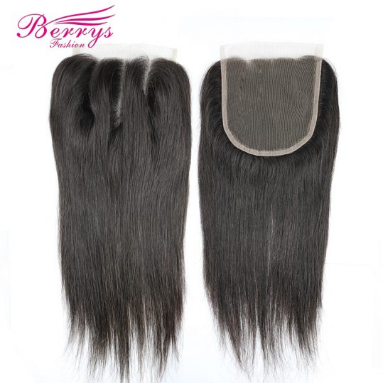 [Berrys Fashion] Lace Closure 3 part 5x5 Brazilian Straight Hair 100% Human Hair Bleached Knots Natural Hair line Remy Hair
