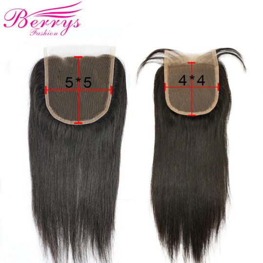 [Berrys Fashion] Lace Closure 3 part 5x5 Brazilian Straight Hair 100% Human Hair Bleached Knots Natural Hair line Remy Hair