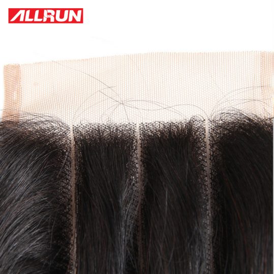 ALLRUN Peruvian Straight Closure Hair Non-Remy Human Hair Three Part 4*4 Lace Closure 130% Density Natural Color