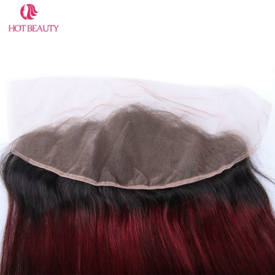 Hot Beauty Hair Straight Ombre Brazilian Hair Free Part Wine Color 100% Human Remy Hair 13*4 Pre Plucked Lace Frontal Closure