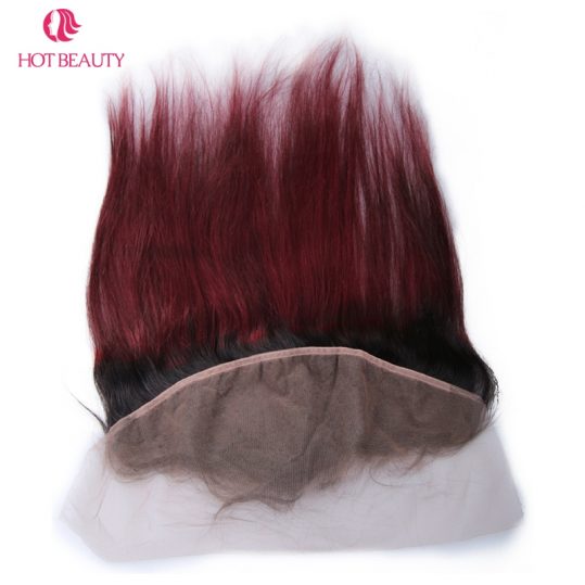 Hot Beauty Hair Straight Ombre Brazilian Hair Free Part Wine Color 100% Human Remy Hair 13*4 Pre Plucked Lace Frontal Closure