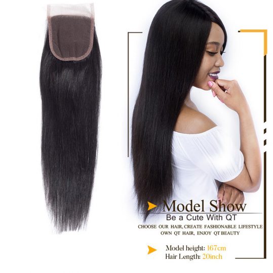 Brazilian Straight Hair Closure 4x4 Remy Human Hair Free Part Lace Closure Bleached Knots With Baby Hair