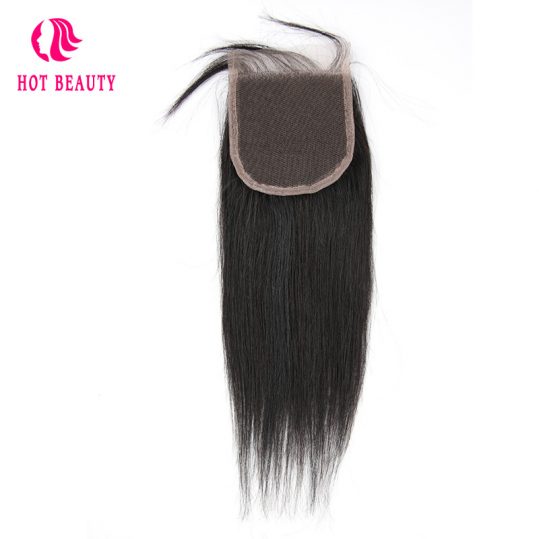 Hot Beauty Hair Straight Brazilian Virgin Hair 4X4 Free Part Lace Closure Natural Color 10-20 inch 100% Human Hair Free Shipping