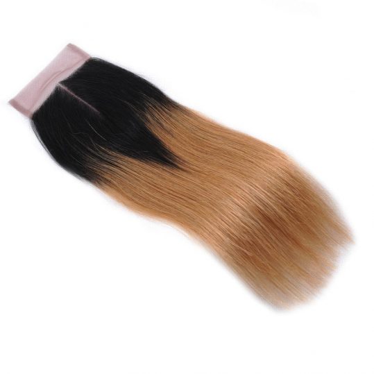 T1b/27Blonde Ombre Brazilian Straight Hair Lace Closure Middle Part Human Hair Closure Bleached Knots Shiningstar None Remy Hair
