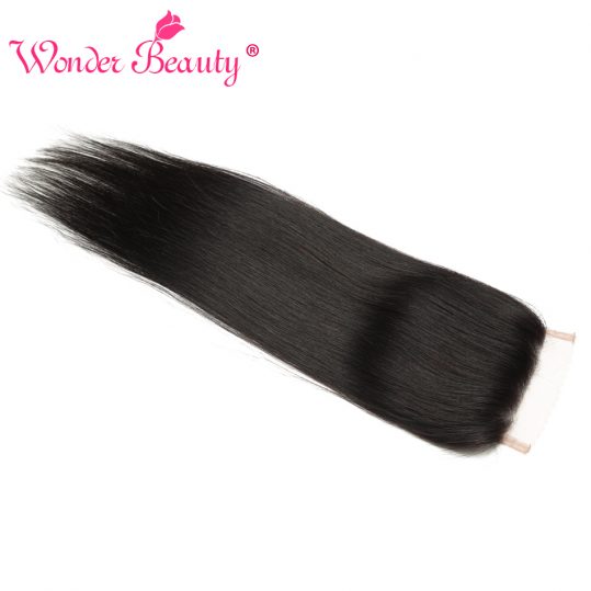 Wonder Beauty Remy Hair Brazilian straight Lace Closure 4x4 free Part 100% Human Hair Swiss lace Natural black Free Shipping