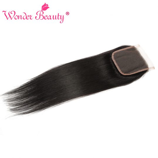 Wonder Beauty Remy Hair Brazilian straight Lace Closure 4x4 free Part 100% Human Hair Swiss lace Natural black Free Shipping