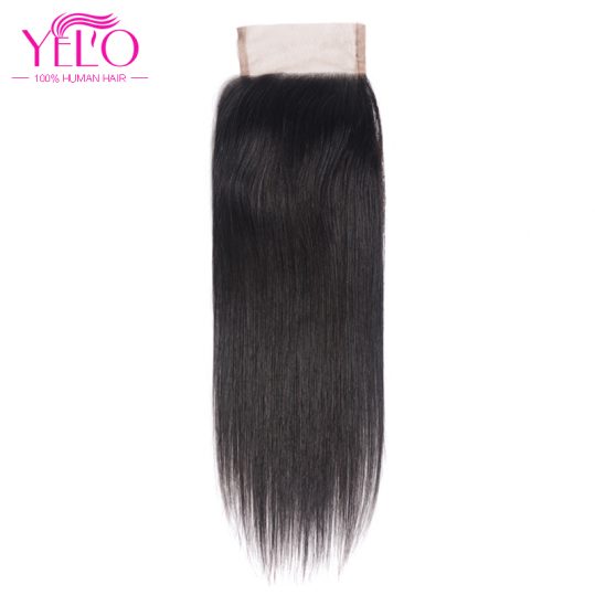 Yelo Lace Closure Straight Non Remy hair 4*4  Human Hair Free Part Closure With Baby Hair Swiss Lace 130% Density Free Shipping