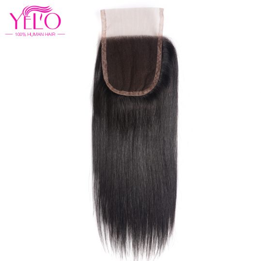 Yelo Lace Closure Straight Non Remy hair 4*4  Human Hair Free Part Closure With Baby Hair Swiss Lace 130% Density Free Shipping