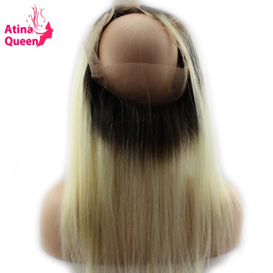 Atina Queen 1b 613 360 Lace Frontal Closure Straight Dark Roots Blonde Full 360 Lace Band 100% Remy Human Hair Natural Hairline